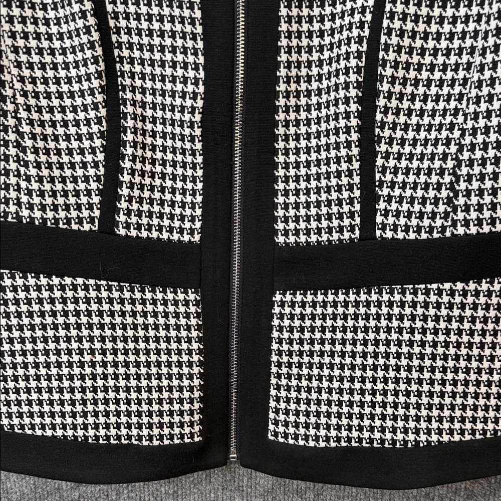 Calvin Klein Black and White Houndstooth Collarless Zip Jacket - Picture 4 of 12